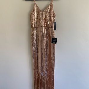 NWT Lulu’s rose gold sequin flapper dress with fringe detail.